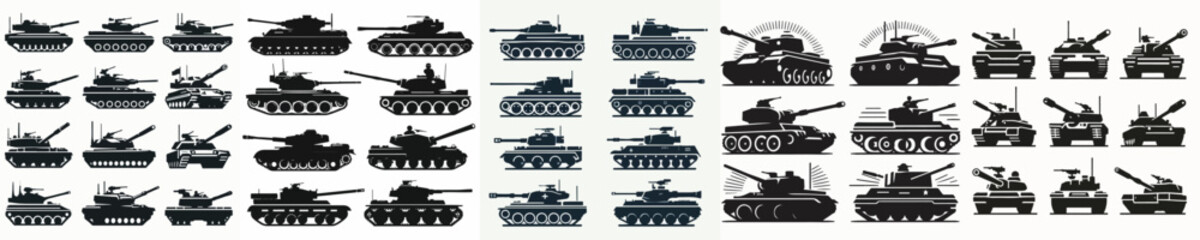 Fototapeta premium Vector set image silhouette of tank