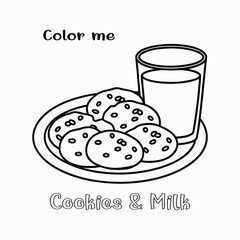 Classic Christmas Cookies and Milk – Line Art Kids Coloring Page Vector Illustration