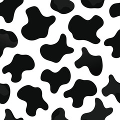 Seamless cow print vector pattern. Black and white spotted farm animal skin texture repeating design background