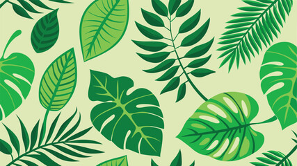 Seamless tropical leaf vector pattern. Exotic foliage design with repeating palm leaves, jungle style, vibrant green

