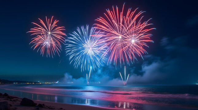 Explosion de feu d'artifice au-dessus de la plage 