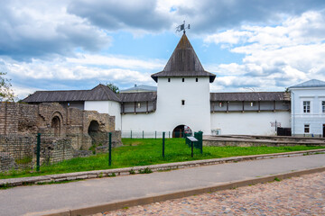 Tower of the Holy Gates and Dovmontov city on the territory of the Pskov Kremlin (Krom), Pskov,...