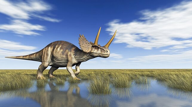 A Prehistoric Landscape:  A Zuniceratops in a Serene Marsh
