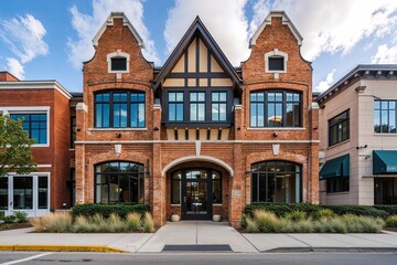 Fototapeta premium Charming and Distinct Office Building with Unique Architecture and Brick Design