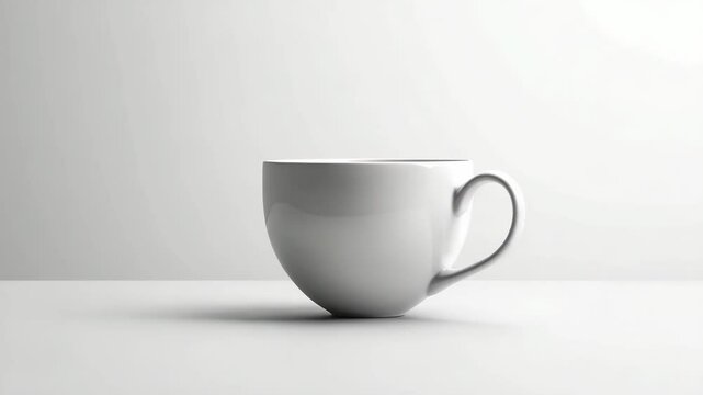 Minimalist white ceramic mug isolated on clean white background with copy space, perfect for branding mockup, product presentation, and design template for commercial use or advertisement.