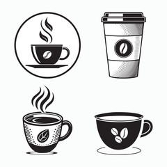 Black and white coffee cup vector set | Minimalist coffee icon collection for cafe branding and packaging