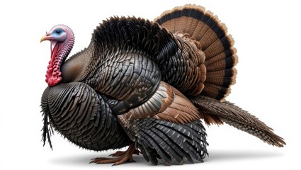 Detailed Portrait of a Wild Turkey Displaying Its Vibrant Feathers in Natural Habitat