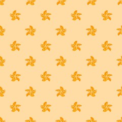 Seamless pattern with cute watercolour dancing starfish on a yellow background