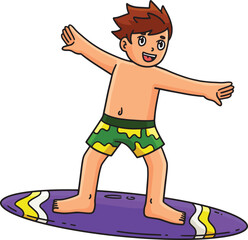 Surfing Boy Cartoon Colored Clipart Illustration 
