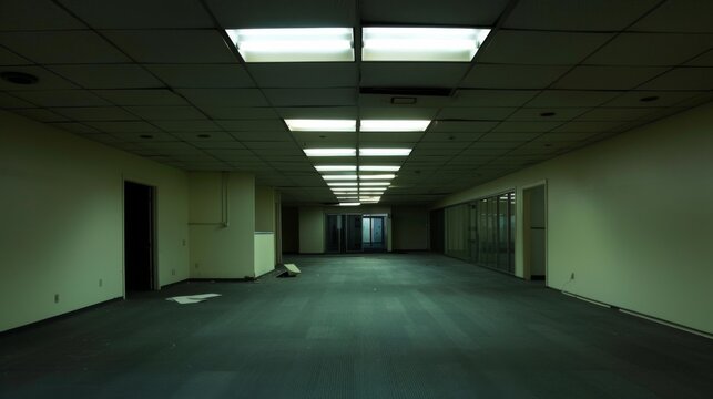 Backrooms creepy three dimensional design. Liminal space  abstract interior. Alone in abandoned building 3d render illustration, nightmare or a bad dream. Game concept