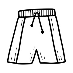 Basketball shorts. Hand drawn doodle illustration. Sports equipment. Player uniform. Clothes for playing with a ball. Vector line art element.