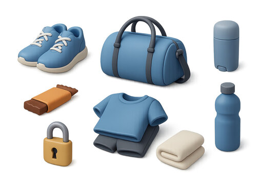 Travel essentials 3d icons set – suitcase, packing, adventure and tourism items