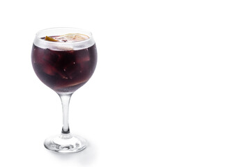 Refreshing Summer Citrus Fruit Sangria in crystal glass isolated on white background. Copy space