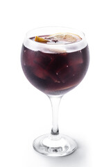 Refreshing Summer Citrus Fruit Sangria in crystal glass isolated on white background