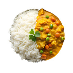 Rice and Curry Dish Isolated on White Background