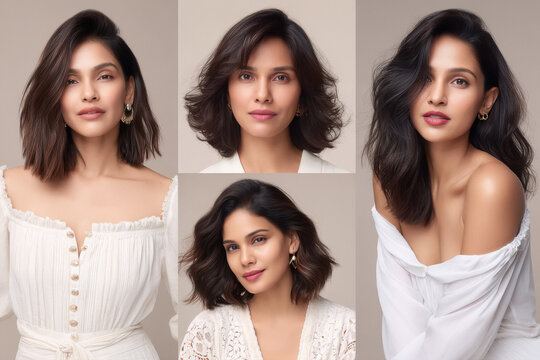 featuring four indian women, each with a different face shape wearing the textured lob hairstyle.