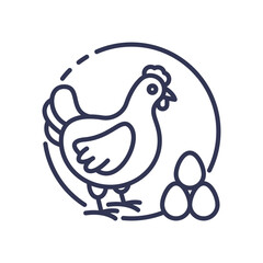 Line art of a chicken and eggs symbolizing agriculture and productivity.