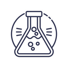 Line art of a laboratory flask with bubbles, symbolizing scientific formulation and experimentation.
