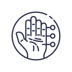 Illustration of a hand with circuit lines, symbolizing digital access and security.