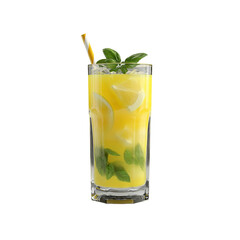 Fototapeta premium Refreshing Lemon and Mint Iced Drink in Tall Glass with Striped Straw