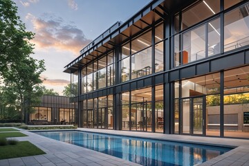 Obraz premium Cutting Edge Sports Complex Featuring Elegant Steel and Glass Design