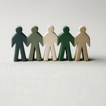 Five wooden figures representing unity and diversity.