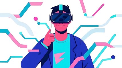 Man using vr headset images, east asian, photos, south asian indigenous hispanic or latinx illustration, horizontal