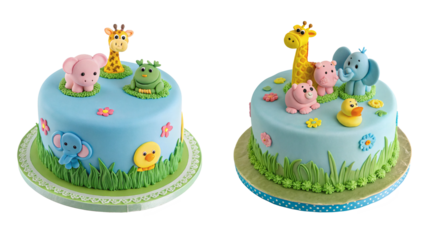 Two children birthday cake on transparent background.
