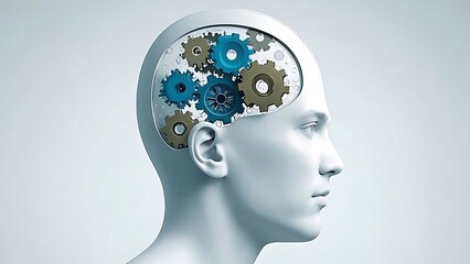 Obraz premium Ai brain gears concept images, east asian, photos, south asian indigenous hispanic or latinx illustration, horizontal