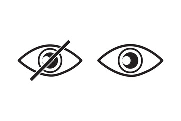 See and unsee eye icon. Eyesight symbol. Retina scan eye signs. Privacy and block flat or line vector collection, eps10