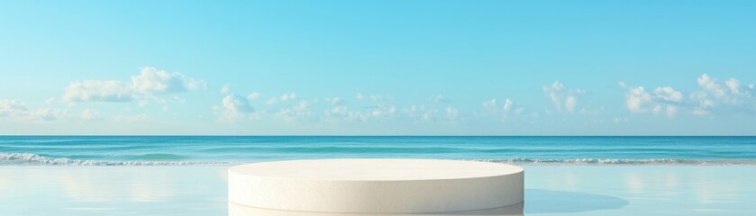 Fototapeta premium Relaxing beach scene with white platform tropical coast photography calm atmosphere scenic view serenity concept