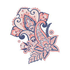 Paisley vector isolated pattern. Damask floral illustration in batik style