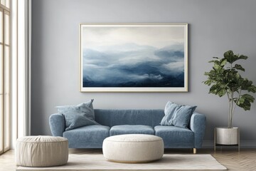 Interior living room scene with a framed art piece.