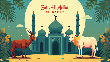 Eid Al Adha Banner Design Vector Illustration. Islamic and Arabic Background for Muslim Community Festival. Best for Ramadan, Raya Hari, Eid al Adha and other Islamic feast banner