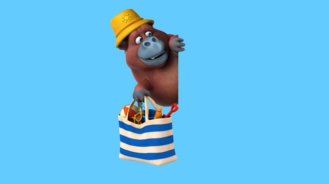 Fun 3D cartoon orang outan with a beach bag (on alpha)