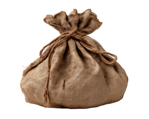 Rustic burlap sack tied with twine, perfect for storage or decoration. This versatile bag adds natural touch to any setting, ideal for various uses like gift wrapping or home decor