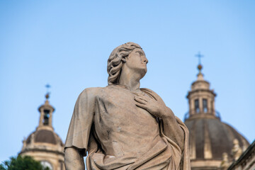 Statue in Front of SantAgata Cathedral Domes Catania