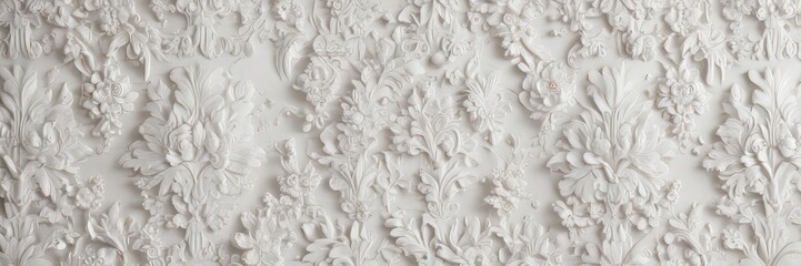 Intricate white floral damask wallpaper  Elegant, embossed texture , vintage, embroidery, home
