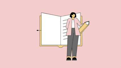 Obraz premium a woman holding a notebook stands sideways on a white background suggesting a theme of professionalism or education 54995044 1