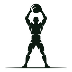 Powerful Silhouette of a Man Lifting a Medicine Ball in a Strength Training Pose