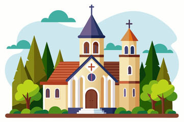 Naklejka premium Vector Drawing Church Background