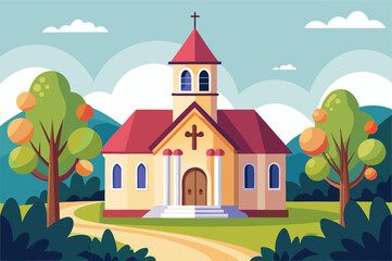Naklejka premium White Background Church Sketch