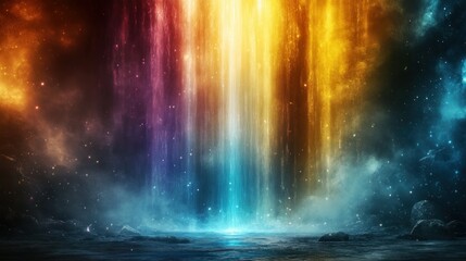 Glowing waterfall in a mystical space
