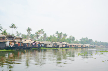 南インドケーララ州アラップーザ近郊のバックウォーター