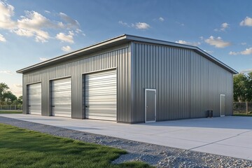 Obraz premium Modern Industrial Storage Facility with Versatile Design and Stylish Metal Cladding