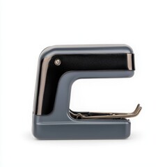 Modern gray and black office stapler on a clean white background