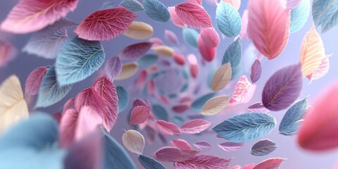 Colorful Leaves Swirling in a Soft Spiral Pattern with Pastel Shades for Captivating Visual Backgrounds and Designs