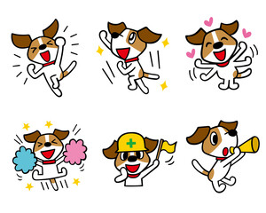 ジャックラッセルテリア犬キャラクター　セット14　(やったー、応援、歓喜、他)