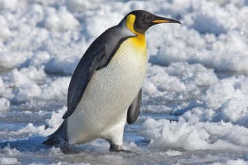 Fototapeta premium King penguin standing on ice floe in Antarctica close up view wildlife photography nature animal