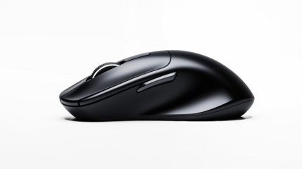 Sleek Black Wireless Mouse on Transparent Background